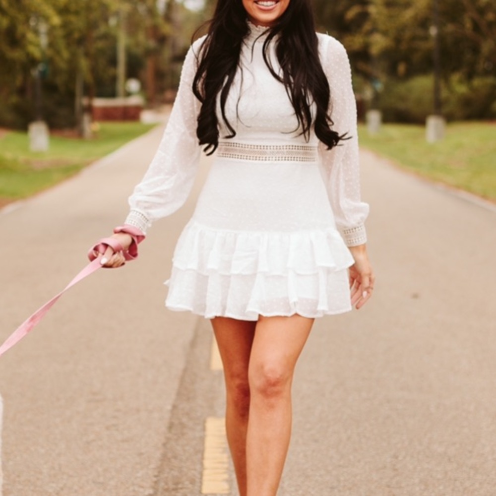 White ruffle mini dress - size small- worn once for graduation pictures